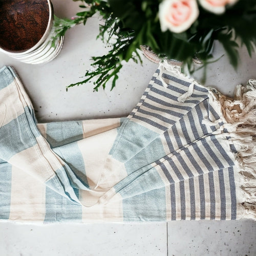 Mediterranean Cotton Bath Towel 180GSM Lightweight Gray Blue Summer BandsCo Straps