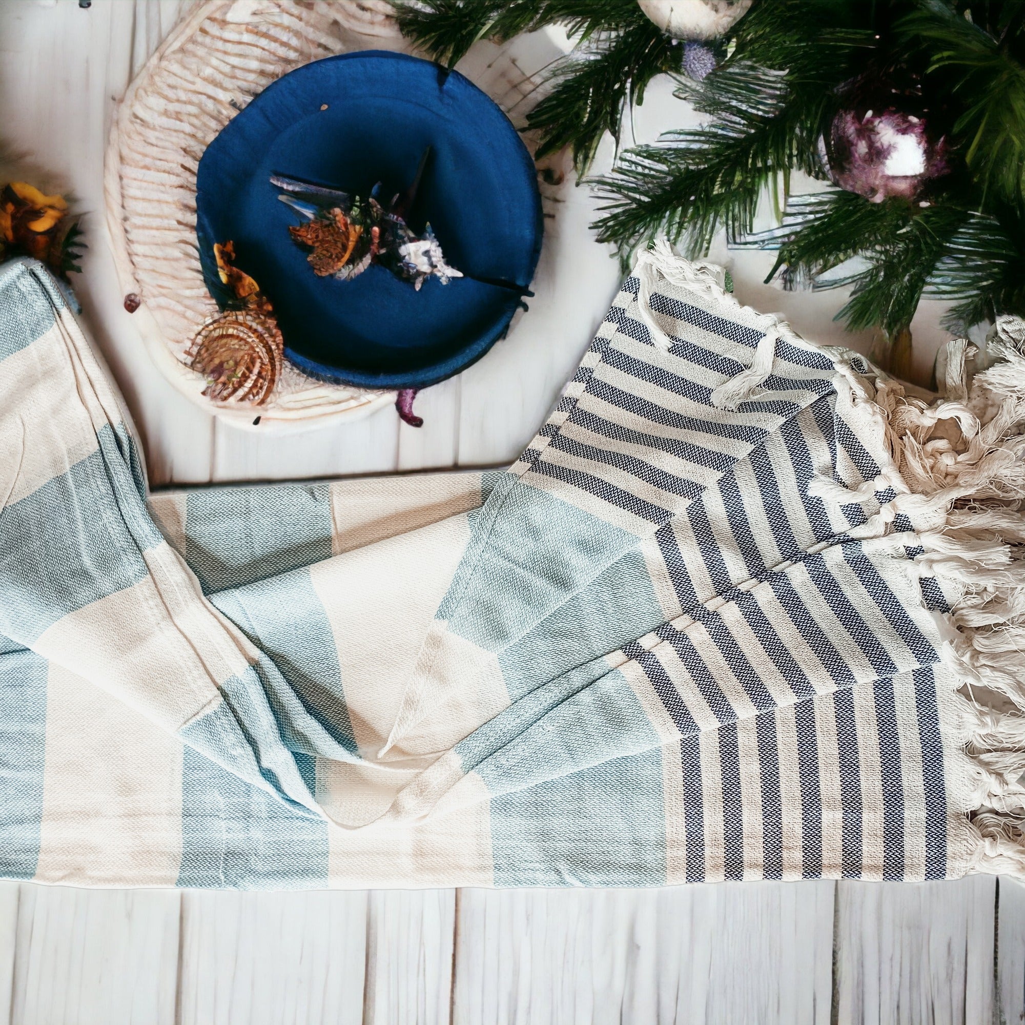 Mediterranean Cotton Bath Towel 180GSM Lightweight Gray Blue Summer BandsCo Straps