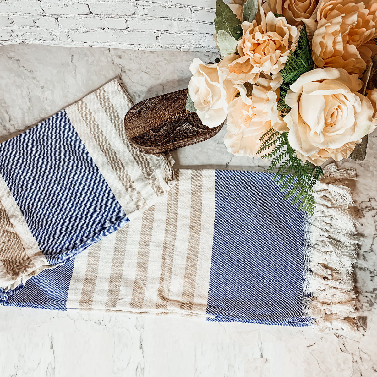 Mediterranean Cotton Bath Towel 180GSM Lightweight Gray Blue Summer BandsCo Straps