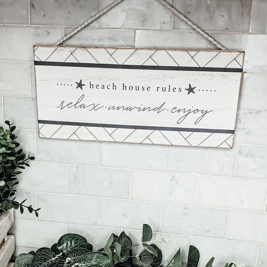 Beach House Hanging Signs - Coastal Door Wall Shelf Decor, 3 Styles, Summer BandsCo Straps