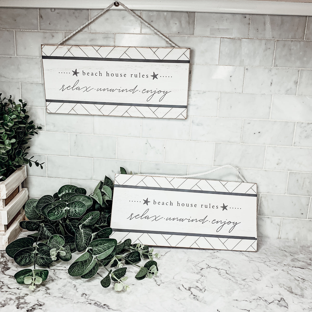 Beach House Hanging Signs - Coastal Door Wall Shelf Decor, 3 Styles, Summer BandsCo Straps