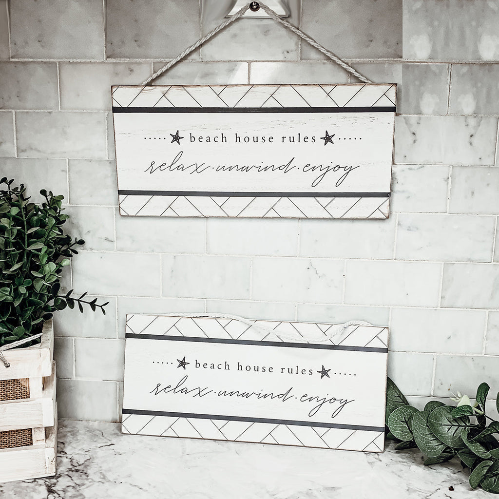 Beach House Hanging Signs - Coastal Door Wall Shelf Decor, 3 Styles, Summer BandsCo Straps