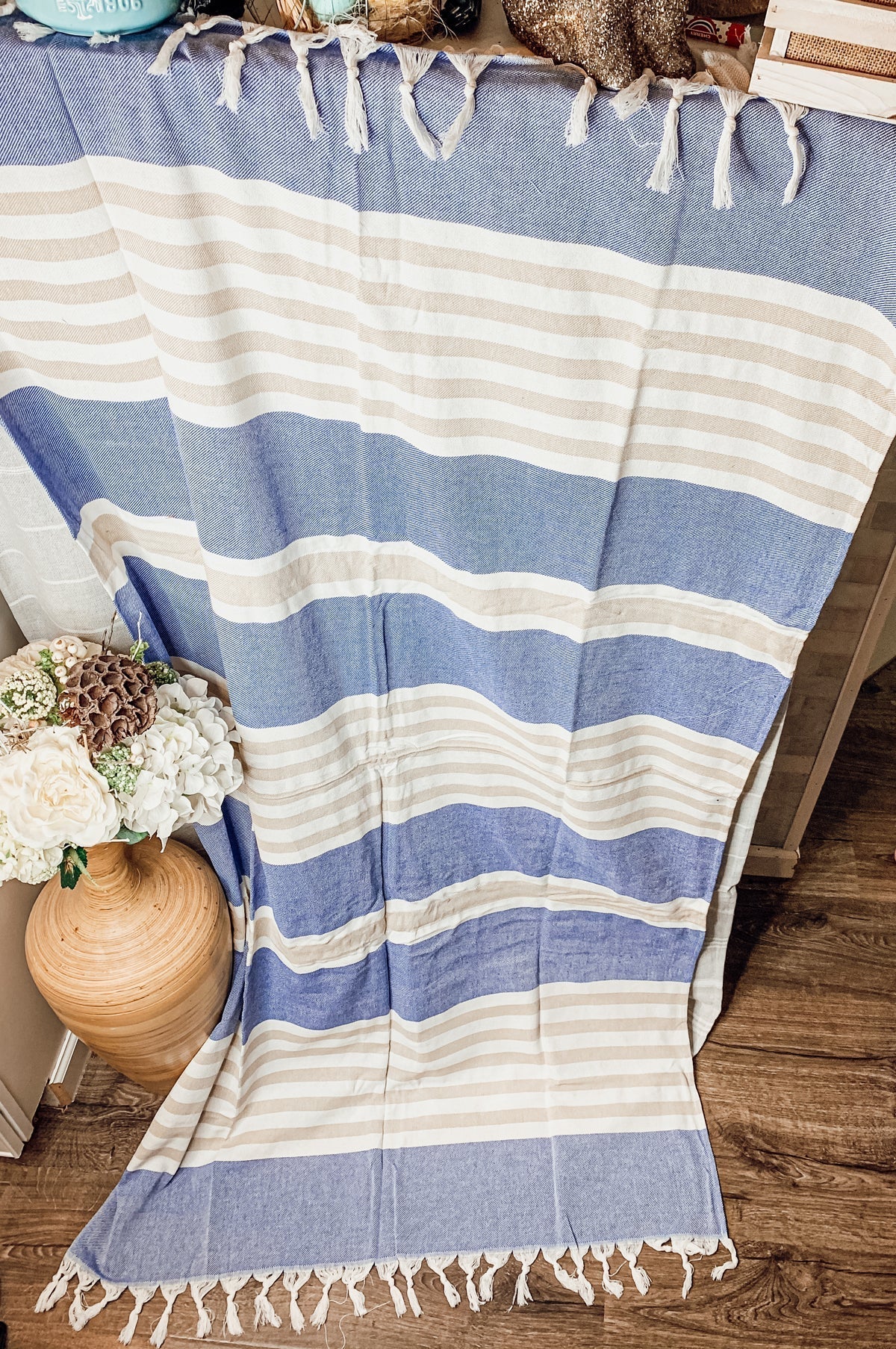 Mediterranean Cotton Bath Towel 180GSM Lightweight Gray Blue Summer BandsCo Straps