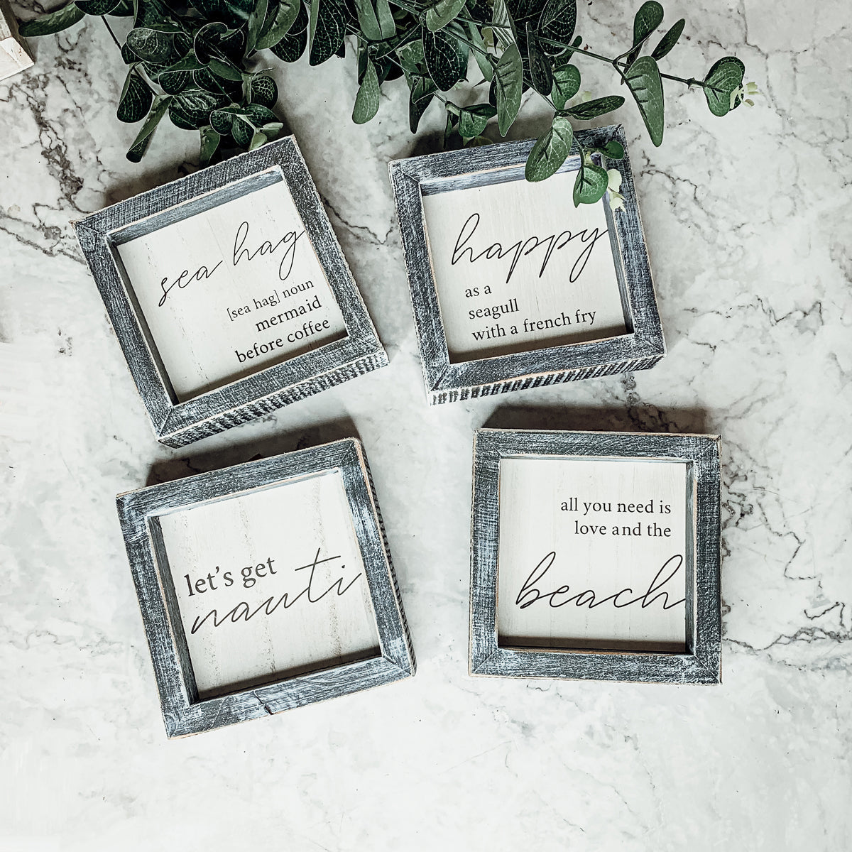 Happy As A Seagull Wooden Sign 5x5 Distressed Gray Frame Beach Decor Funny Coastal Gift BandsCo Straps