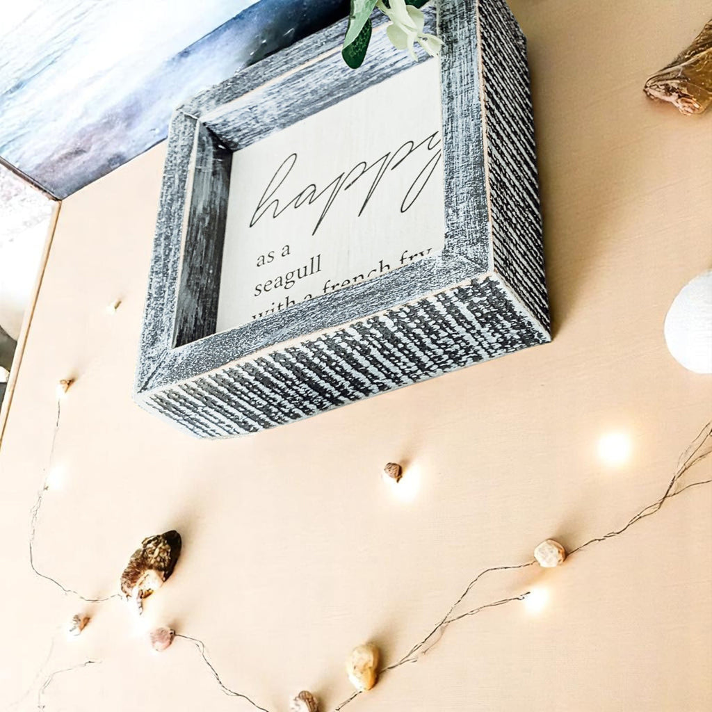 Happy As A Seagull Wooden Sign 5x5 Distressed Gray Frame Beach Decor Funny Coastal Gift BandsCo Straps