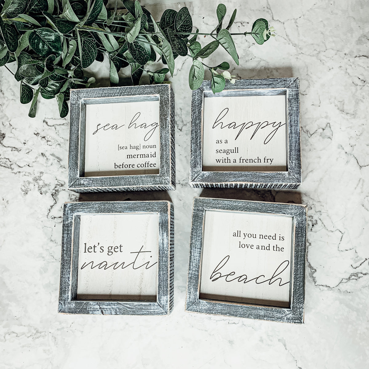 Happy As A Seagull Wooden Sign 5x5 Distressed Gray Frame Beach Decor Funny Coastal Gift BandsCo Straps
