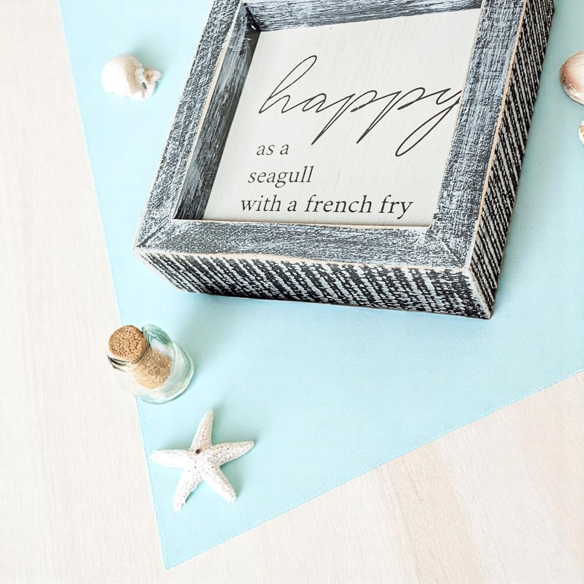 Happy As A Seagull Wooden Sign 5x5 Distressed Gray Frame Beach Decor Funny Coastal Gift BandsCo Straps