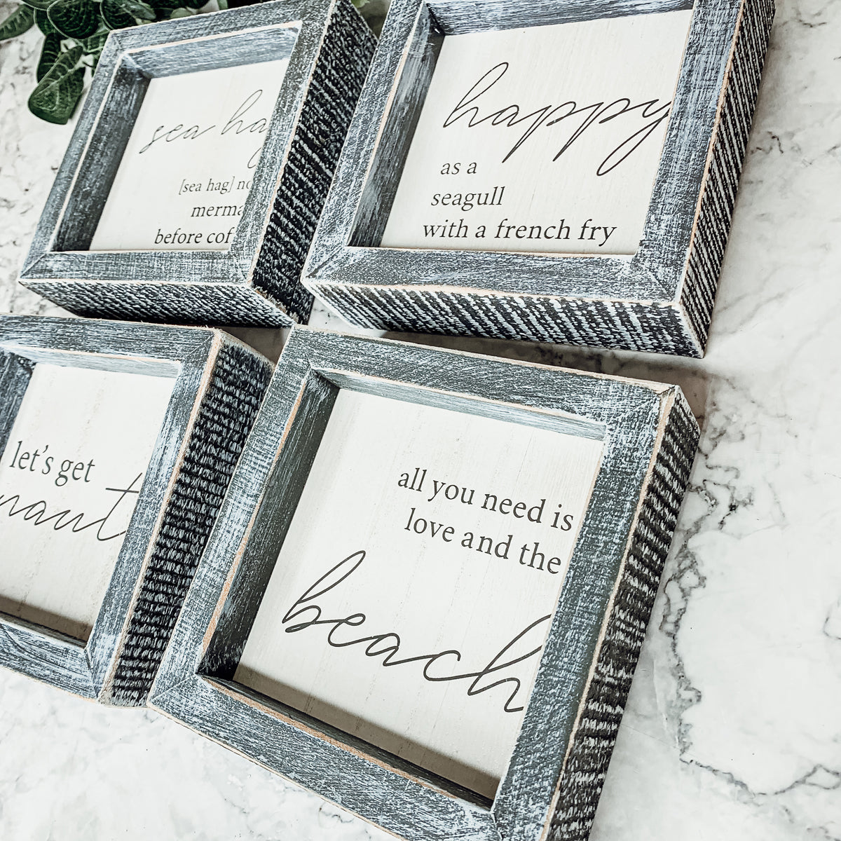 Happy As A Seagull Wooden Sign 5x5 Distressed Gray Frame Beach Decor Funny Coastal Gift BandsCo Straps