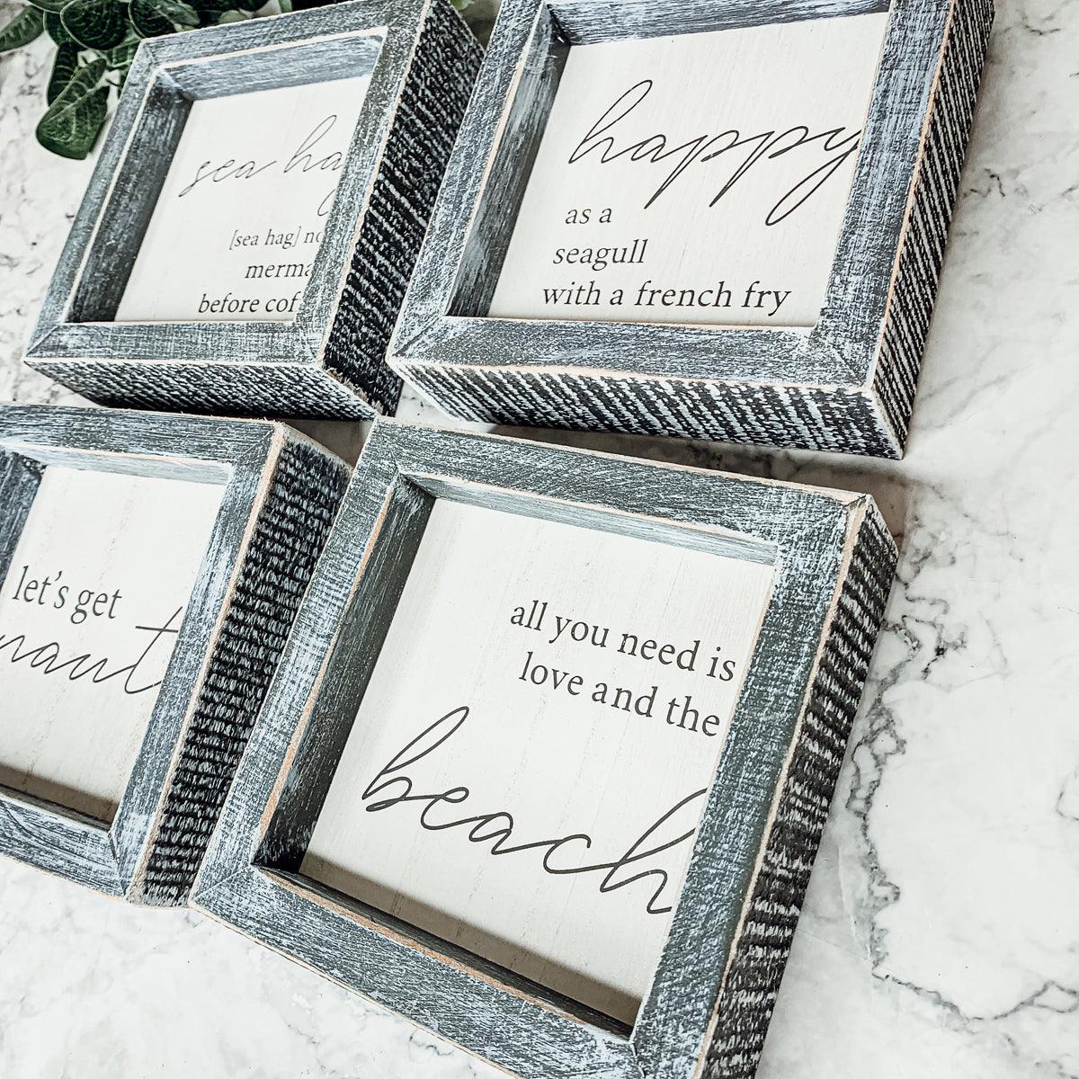 Sea Hag Wooden Sign 5x5 Distressed Gray Frame Funny Morning Mermaid Pre Coffee Decor Plaque BandsCo Straps
