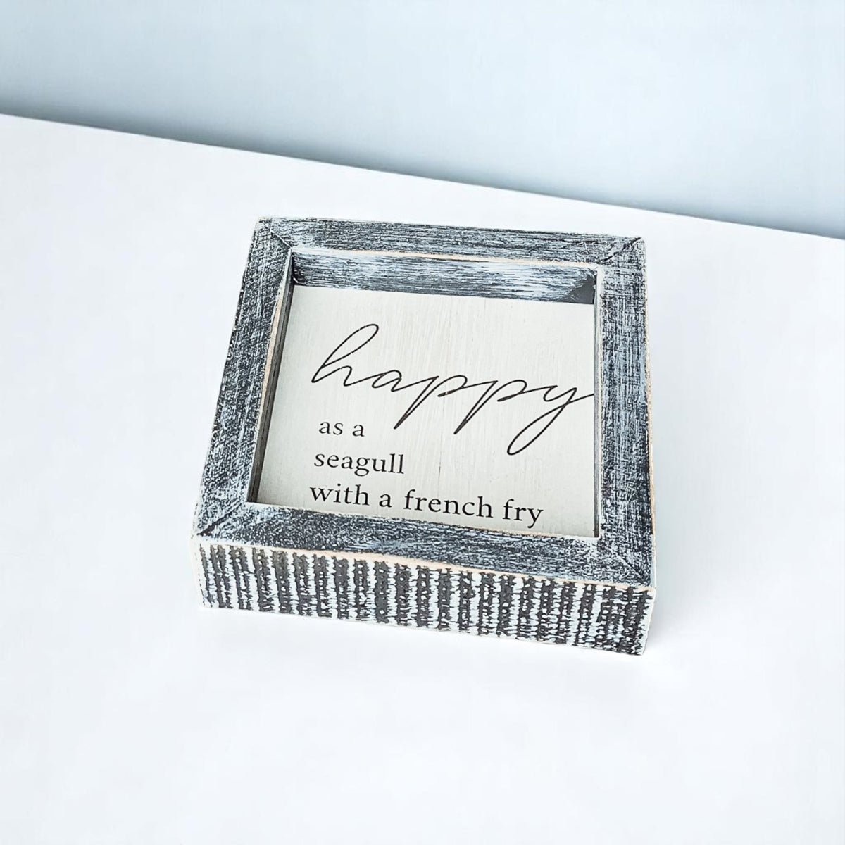 Happy As A Seagull Wooden Sign 5x5 Distressed Gray Frame Beach Decor Funny Coastal Gift BandsCo Straps