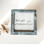 Nauti Wooden Nautical Home Decor Sign 5x5 Distressed Gray Frame Beach House Wall Accent BandsCo Straps