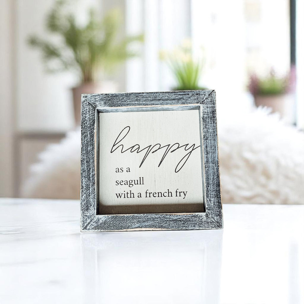 Happy As A Seagull Wooden Sign 5x5 Distressed Gray Frame Beach Decor Funny Coastal Gift BandsCo Straps