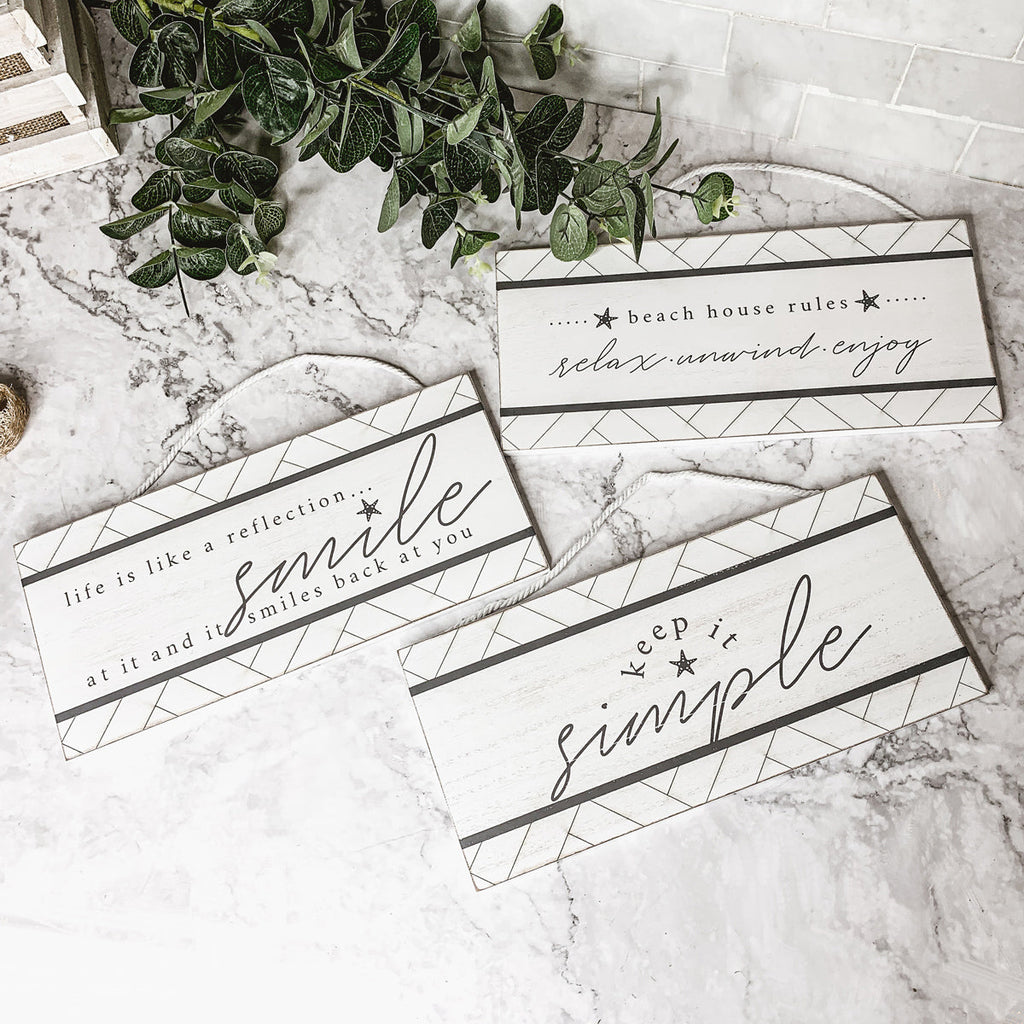 Beach House Hanging Signs - Coastal Door Wall Shelf Decor, 3 Styles, Summer BandsCo Straps