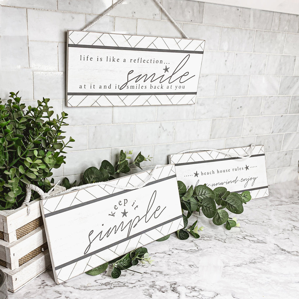 Beach House Hanging Signs - Coastal Door Wall Shelf Decor, 3 Styles, Summer BandsCo Straps