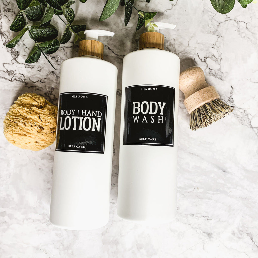 32oz White Plastic Refillable Dispenser Bottles - Reusable Soap Lotion Pump BandsCo Straps