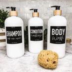 32oz White Plastic Refillable Dispenser Bottles - Reusable Soap Lotion Pump BandsCo Straps