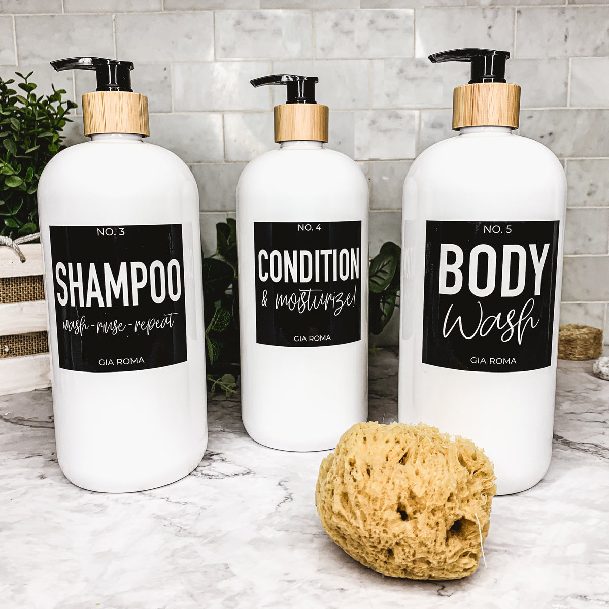 32oz White Plastic Refillable Dispenser Bottles - Reusable Soap Lotion Pump BandsCo Straps