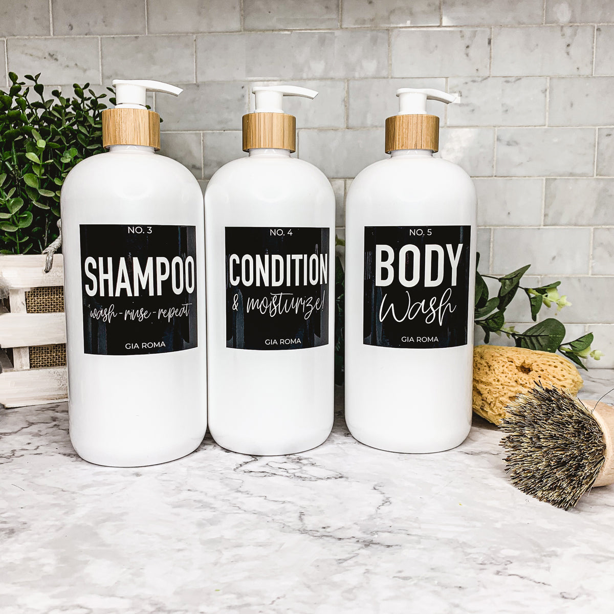 32oz White Plastic Refillable Dispenser Bottles - Reusable Soap Lotion Pump BandsCo Straps