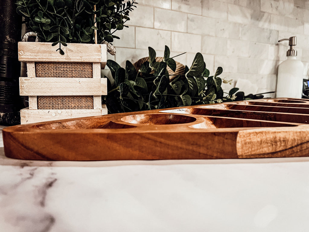 Oversized Acacia Wood Christmas Tree Charcuterie Board With Sectioned Serving BandsCo Straps