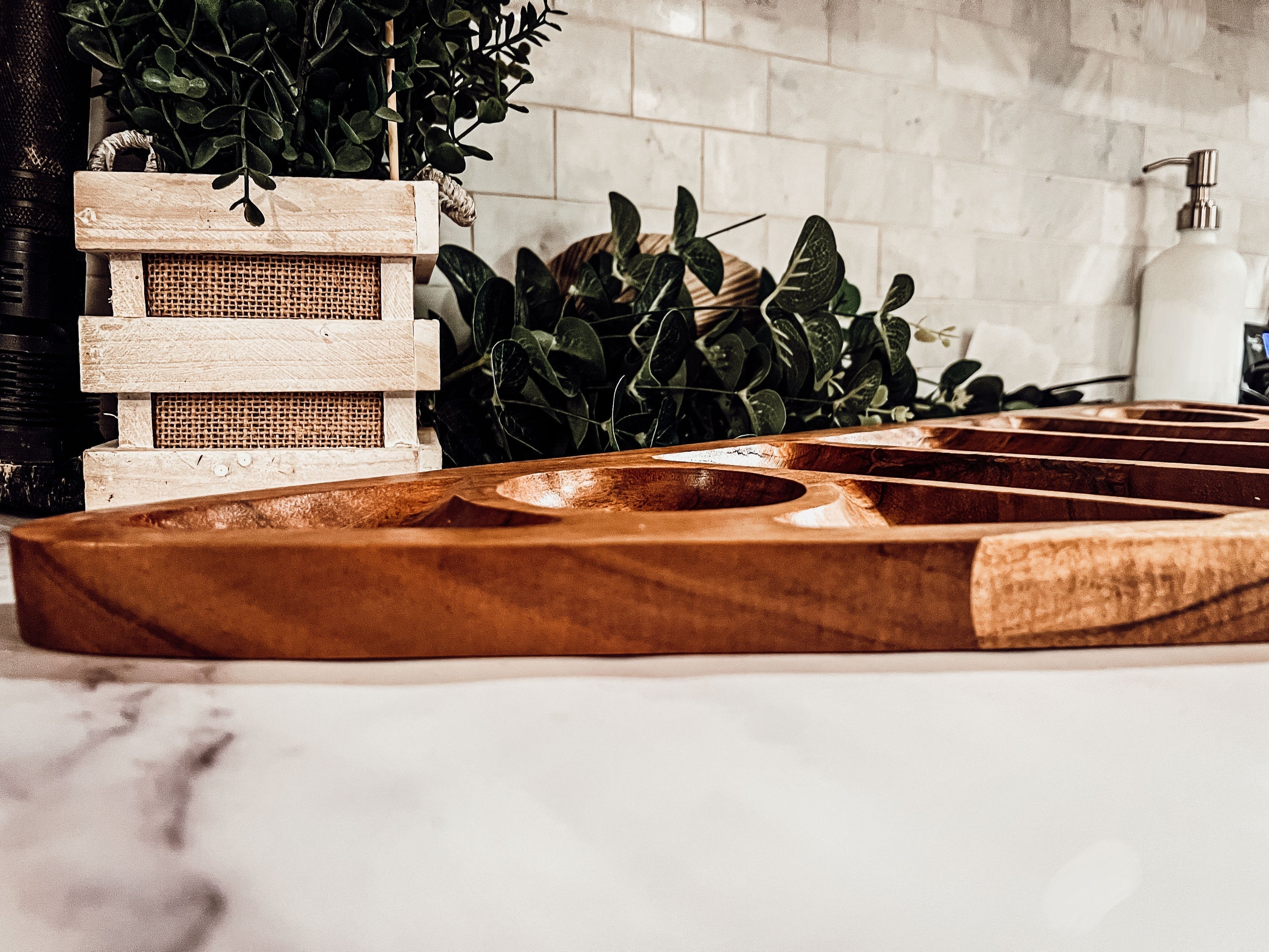 Oversized Acacia Wood Christmas Tree Charcuterie Board With Sectioned Serving BandsCo Straps