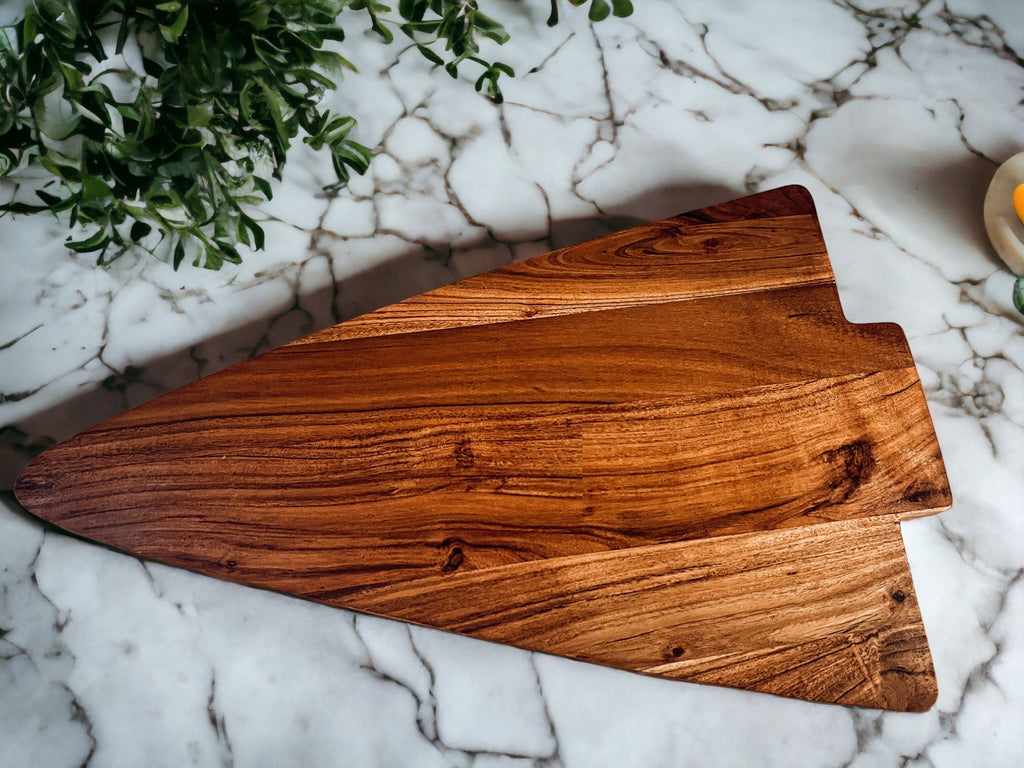 Oversized Acacia Wood Christmas Tree Charcuterie Board With Sectioned Serving BandsCo Straps