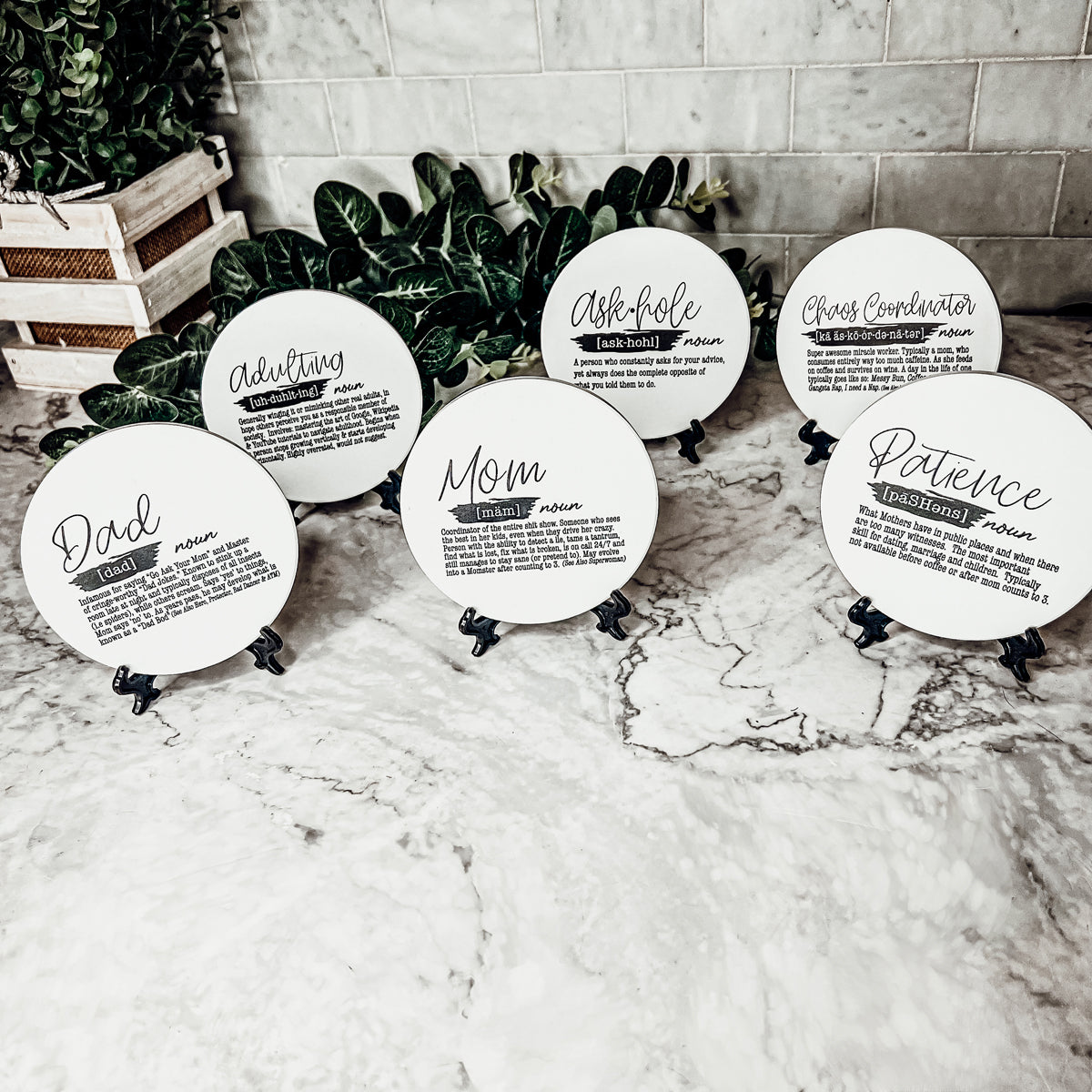 Adulting Funny Coaster Gift Set 6 Pack Humorous Quote Drink Coasters Home Bar Decor BandsCo Straps