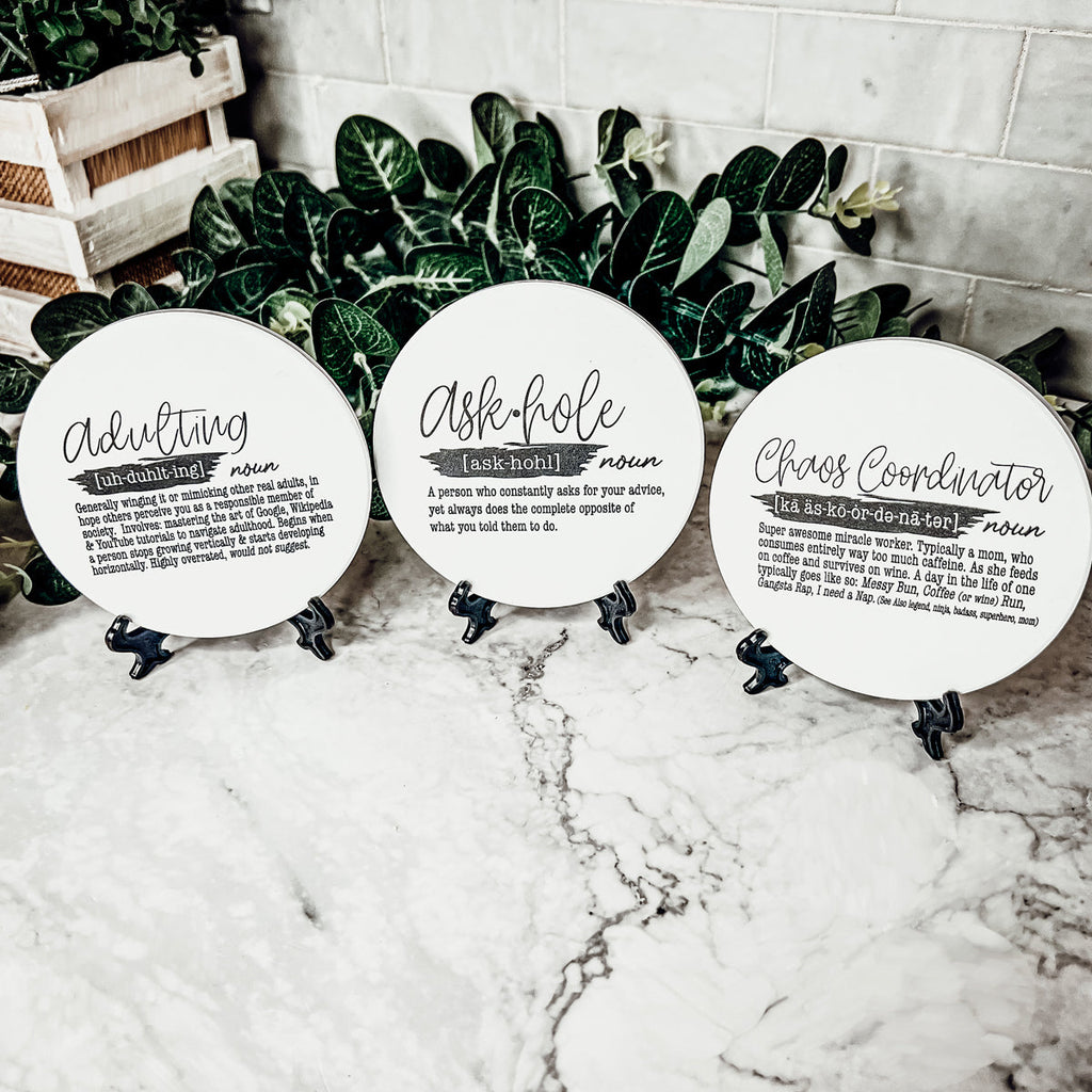 Adulting Funny Coaster Gift Set 6 Pack Humorous Quote Drink Coasters Home Bar Decor BandsCo Straps