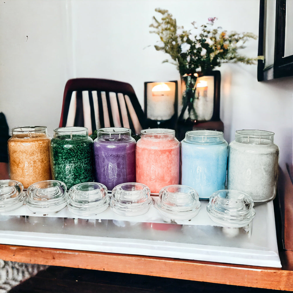 XL 24oz Two-Wick Scented Candle Clear Glass Jar With Lid 150+ Hour Burn BandsCo Straps