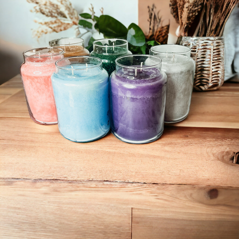 XL 24oz Two-Wick Scented Candle Clear Glass Jar With Lid 150+ Hour Burn BandsCo Straps
