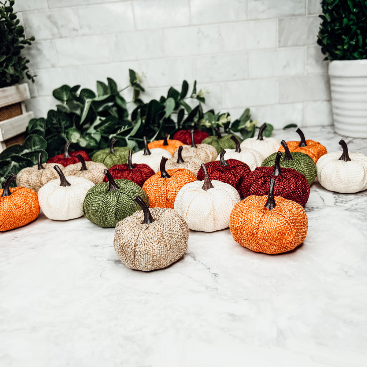 Jute Mini Pumpkins Rustic Fall Decor Set Handmade Jute Cotton Table Accents BandsCo Straps