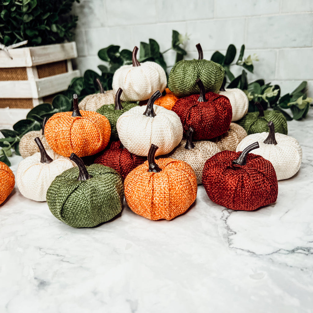 Jute Mini Pumpkins Rustic Fall Decor Set Handmade Jute Cotton Table Accents BandsCo Straps