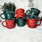 Santa Is Judging Mug 14.5oz Ceramic Campfire Style Holiday Coffee Mug Red Or Green Double Sided BandsCo Straps