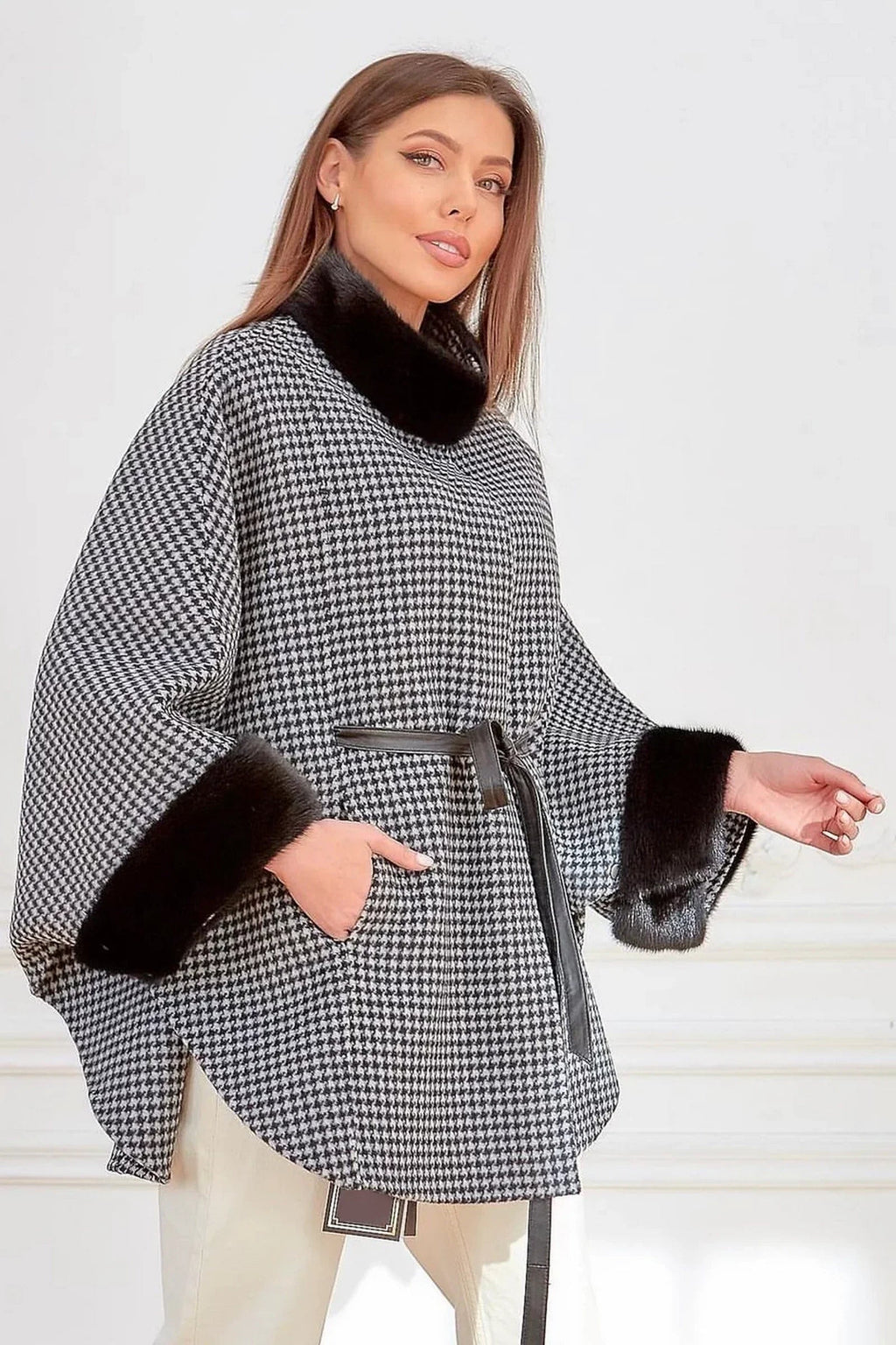 Genuine Scandinavian Mink Fur Virgin Wool Poncho Alaska® Outerwear Company