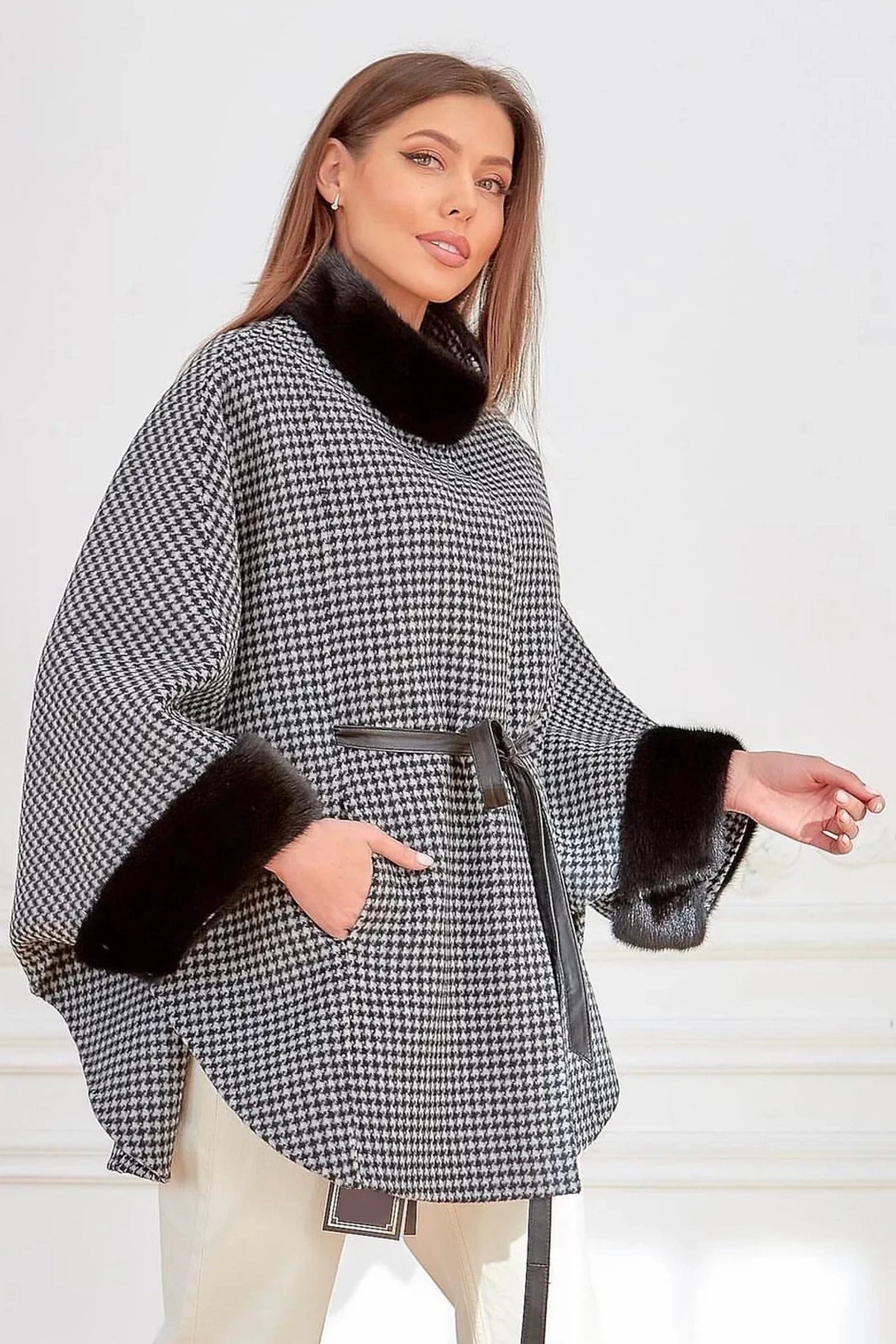 Genuine Scandinavian Mink Fur Virgin Wool Poncho Alaska® Outerwear Company