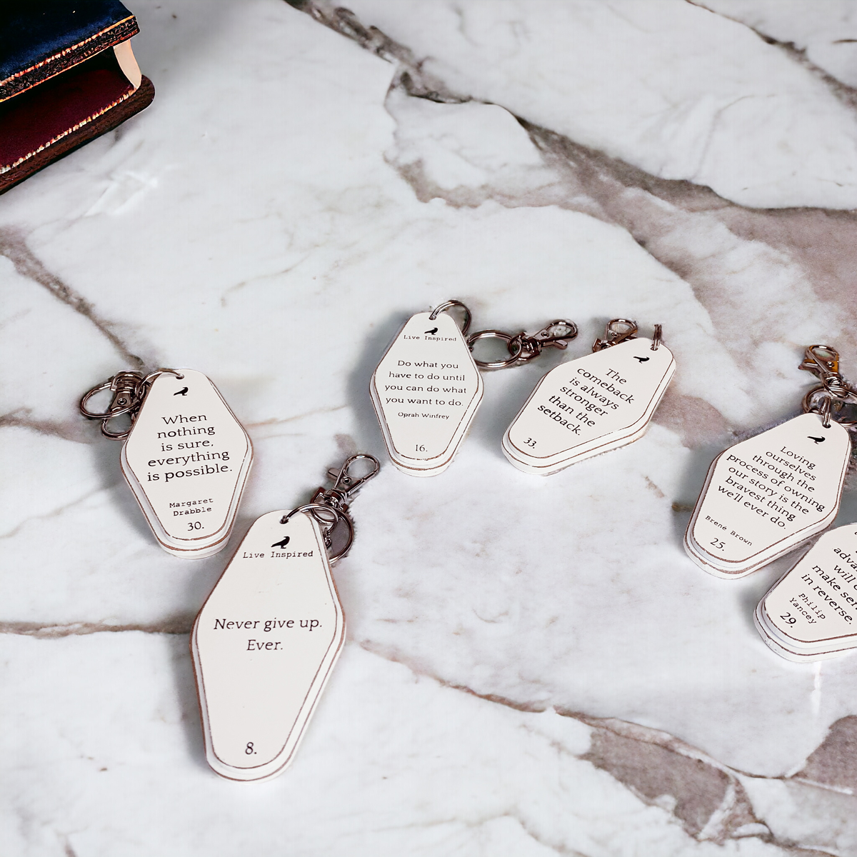Wooden Inspirational Key Chains Reversible Heavy Duty Motivational Quotes Keyring Set 10 Plus Styles BandsCo Straps