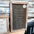 Funny Double Sided Wooden Bathroom Sign Aim Sprinkle Tinkle Freestanding Frame Wall Decor BandsCo Straps