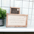 Funny Double Sided Wooden Bathroom Sign Aim Sprinkle Tinkle Freestanding Frame Wall Decor BandsCo Straps