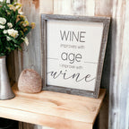 Wine Improves With Age Wood Sign 8x10 Premium Rustic White Grey Hanging Freestanding Decor BandsCo Straps
