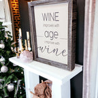 Wine Improves With Age Wood Sign 8x10 Premium Rustic White Grey Hanging Freestanding Decor BandsCo Straps