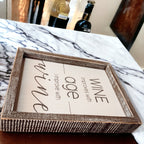 Wine Improves With Age Wood Sign 8x10 Premium Rustic White Grey Hanging Freestanding Decor BandsCo Straps