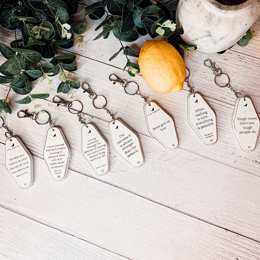 Wooden Inspirational Key Chains Reversible Heavy Duty Motivational Quotes Keyring Set 10 Plus Styles BandsCo Straps