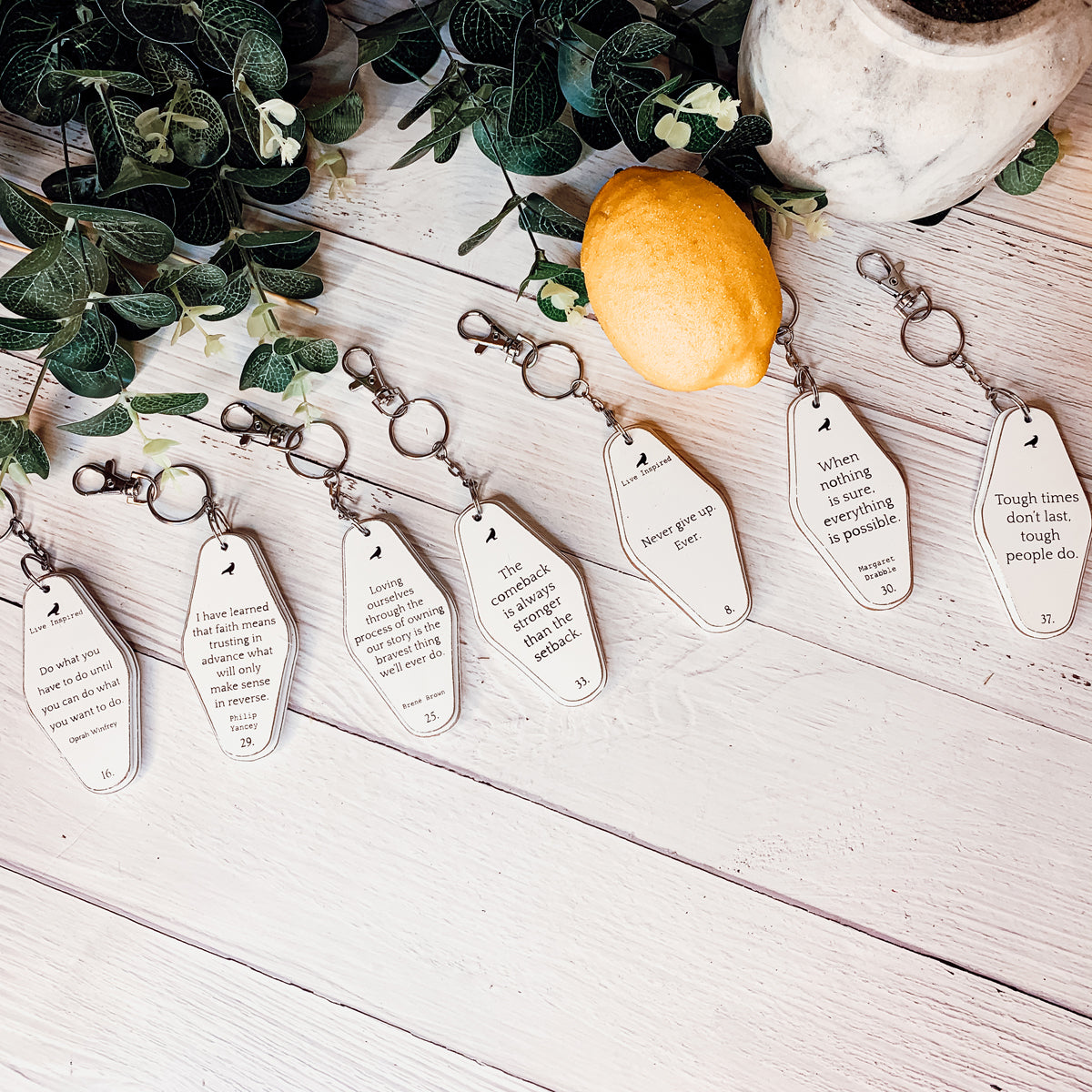 Wooden Inspirational Key Chains Reversible Heavy Duty Motivational Quotes Keyring Set 10 Plus Styles BandsCo Straps
