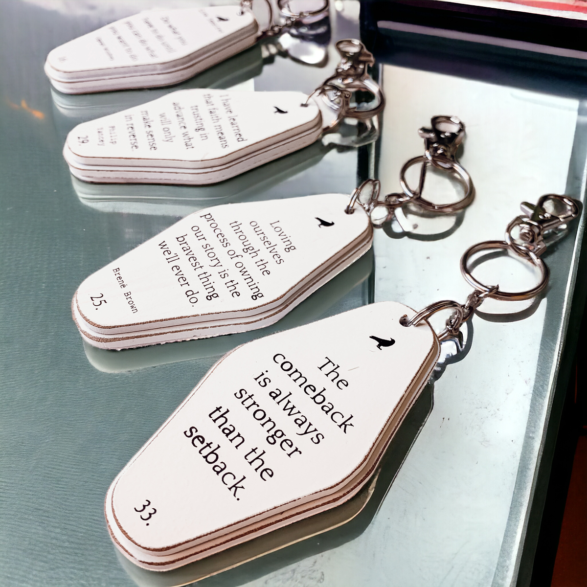 Wooden Inspirational Key Chains Reversible Heavy Duty Motivational Quotes Keyring Set 10 Plus Styles BandsCo Straps