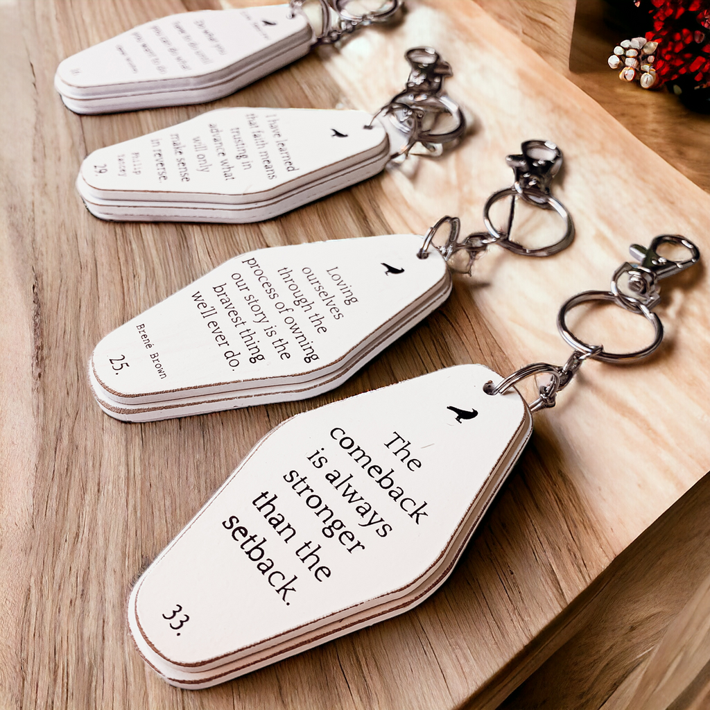 Wooden Inspirational Key Chains Reversible Heavy Duty Motivational Quotes Keyring Set 10 Plus Styles BandsCo Straps