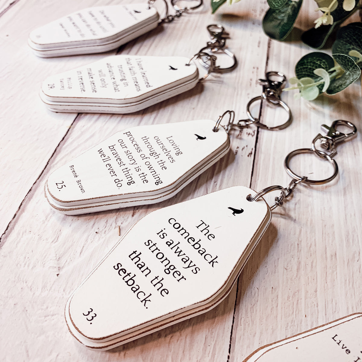 Wooden Inspirational Key Chains Reversible Heavy Duty Motivational Quotes Keyring Set 10 Plus Styles BandsCo Straps
