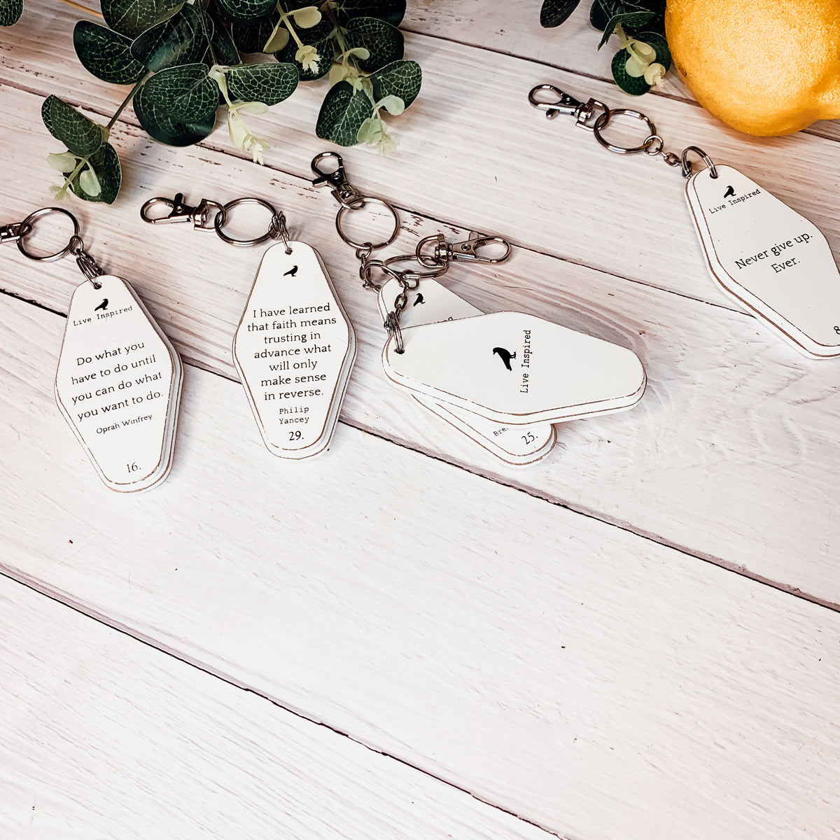 Wooden Inspirational Key Chains Reversible Heavy Duty Motivational Quotes Keyring Set 10 Plus Styles BandsCo Straps