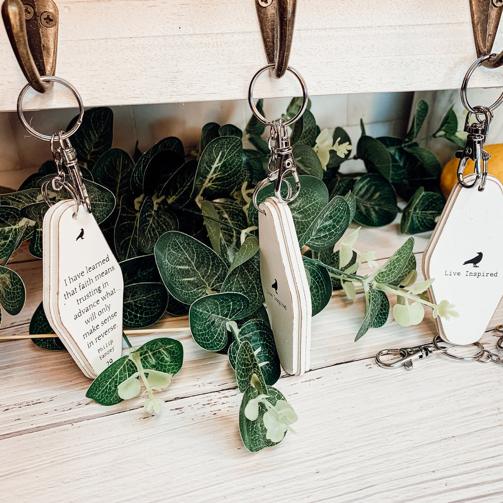 Wooden Inspirational Key Chains Reversible Heavy Duty Motivational Quotes Keyring Set 10 Plus Styles BandsCo Straps