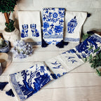 Chinoiserie Tea Towels 100% Cotton Oversized Embroidered Dish Towels Tassels BandsCo Straps