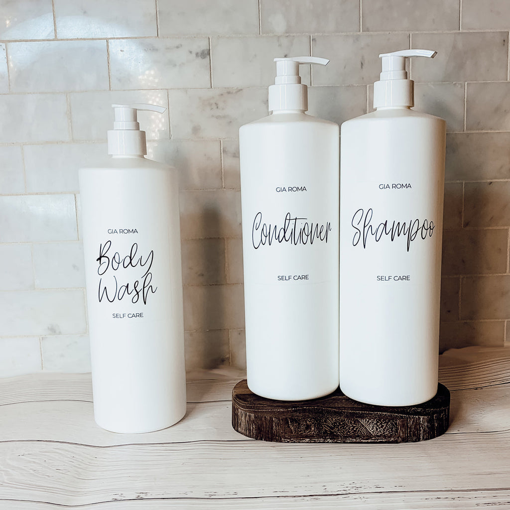 32oz White Plastic Refillable Dispenser Bottles - Reusable Soap Lotion Pump BandsCo Straps