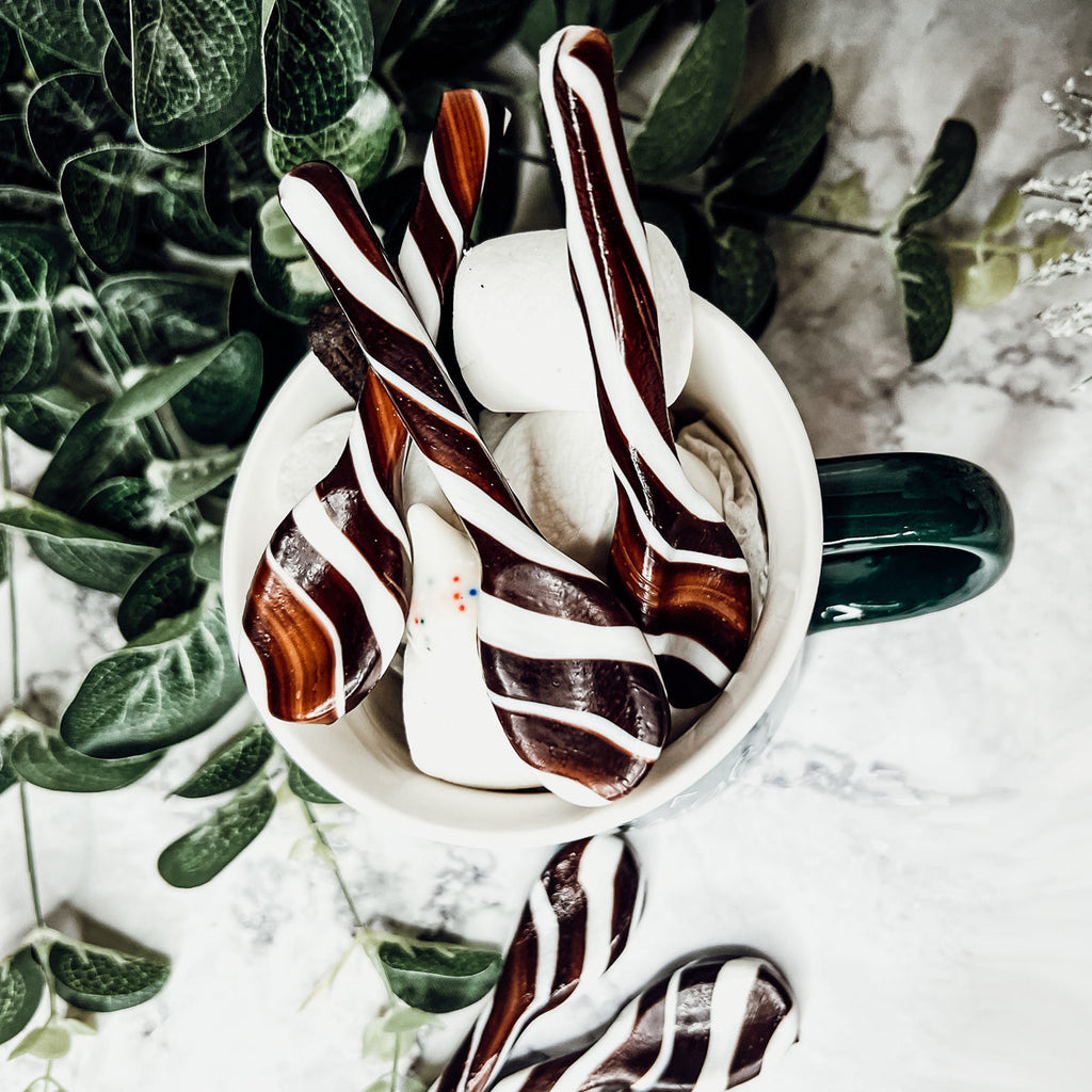 Edible Spoons 3 Flavors Peppermint Cinnamon Hot Cocoa Holiday Party Treats BandsCo Straps